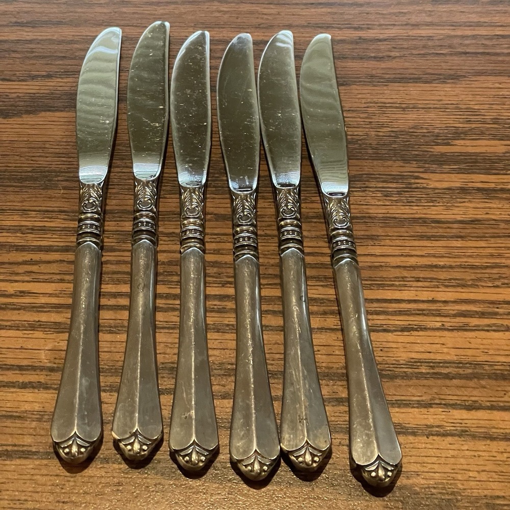 Set of 6 "Cherie" Orleans Silver Stainless Modern Solid Dinner Knives – 9‎ 1/8"